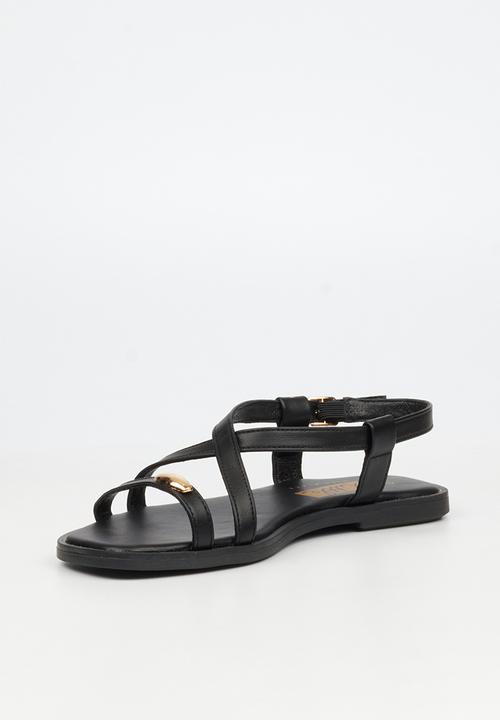 Little Miss Black - Amy 2 Gold Trim Sandal - Black