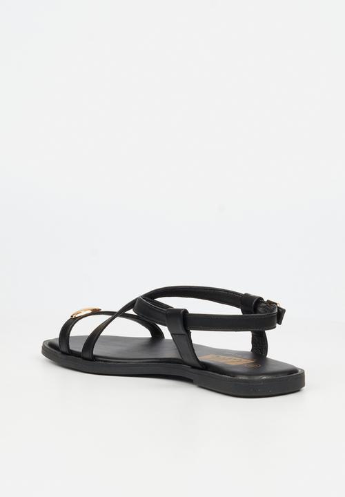 Little Miss Black - Amy 2 Gold Trim Sandal - Black