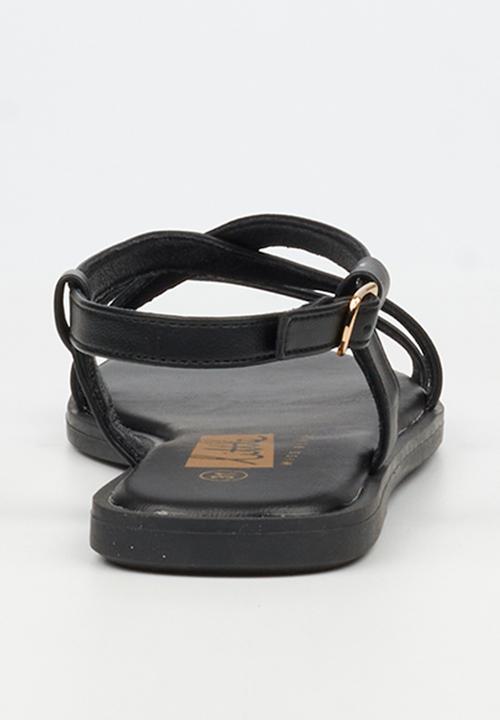 Little Miss Black - Amy 2 Gold Trim Sandal - Black
