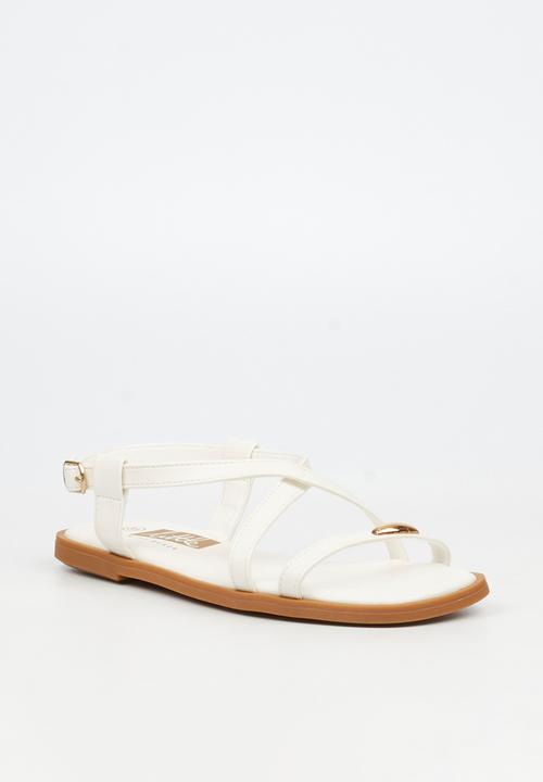 Little Miss Black - Amy 2 Gold Trim Sandal - White