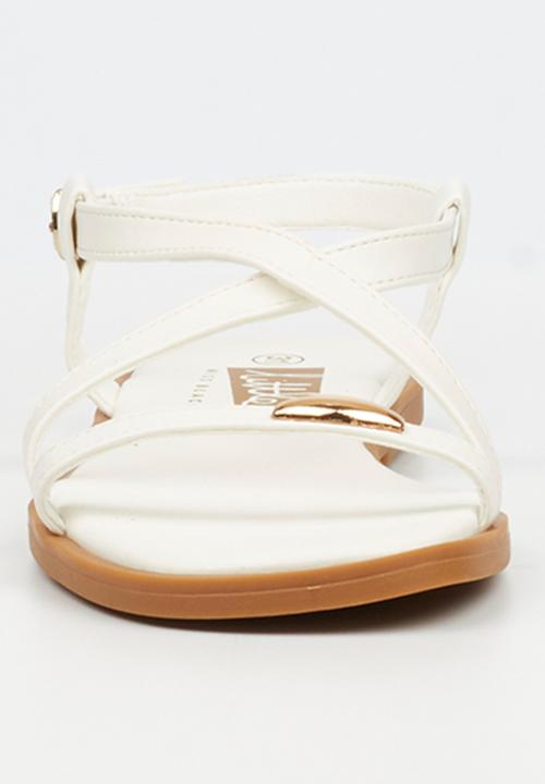 Little Miss Black - Amy 2 Gold Trim Sandal - White