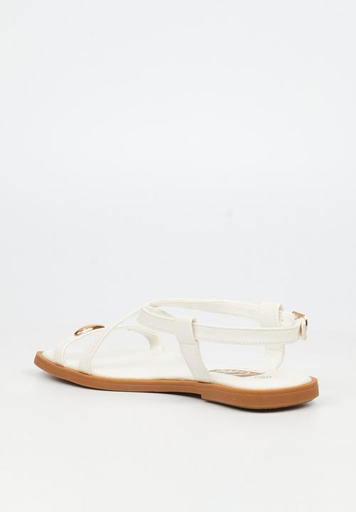 Little Miss Black - Amy 2 Gold Trim Sandal - White