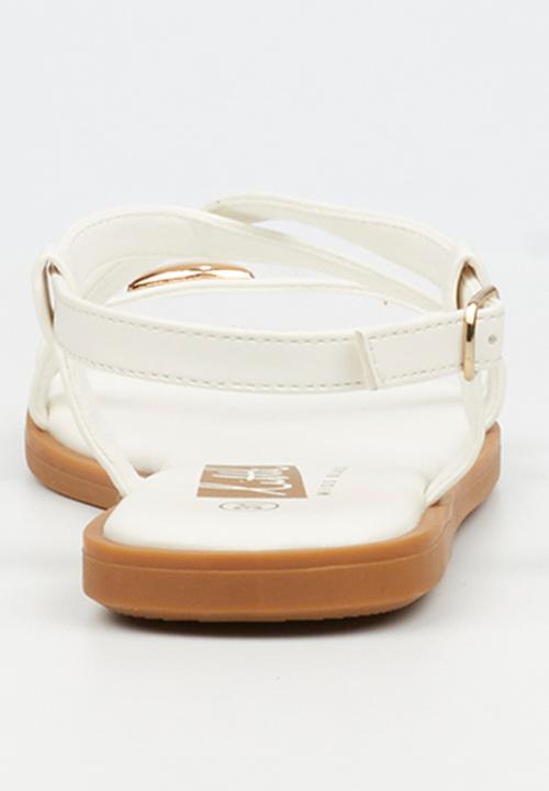 Little Miss Black - Amy 2 Gold Trim Sandal - White