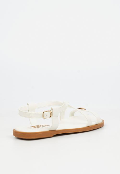 Little Miss Black - Amy 2 Gold Trim Sandal - White