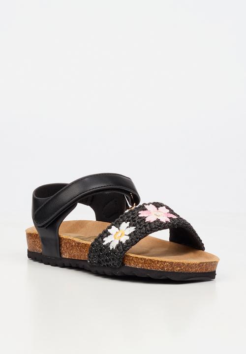 Little Miss Black - Iris 1 Raffia Cork Sandal - Black