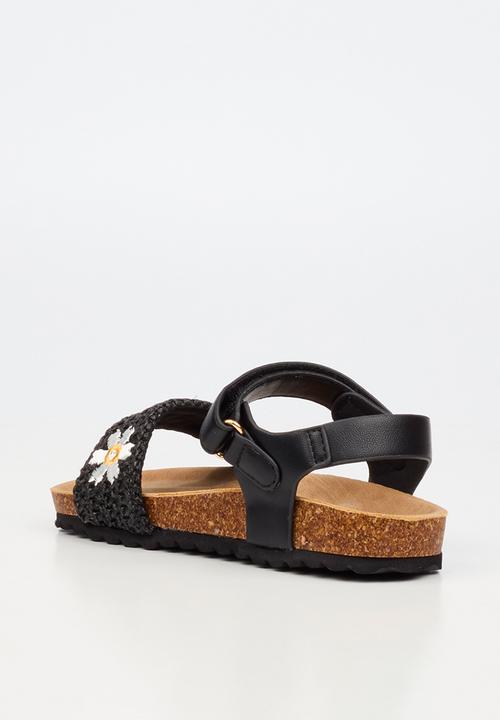 Little Miss Black - Iris 1 Raffia Cork Sandal - Black
