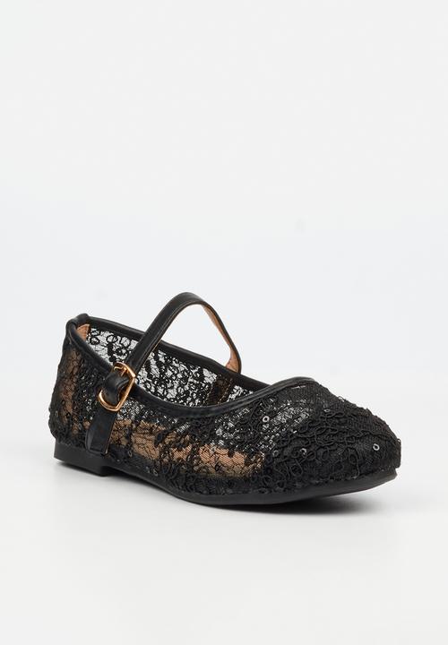 Little Miss Black - Lovely 1 Lace Mary-Jane Pump - Black