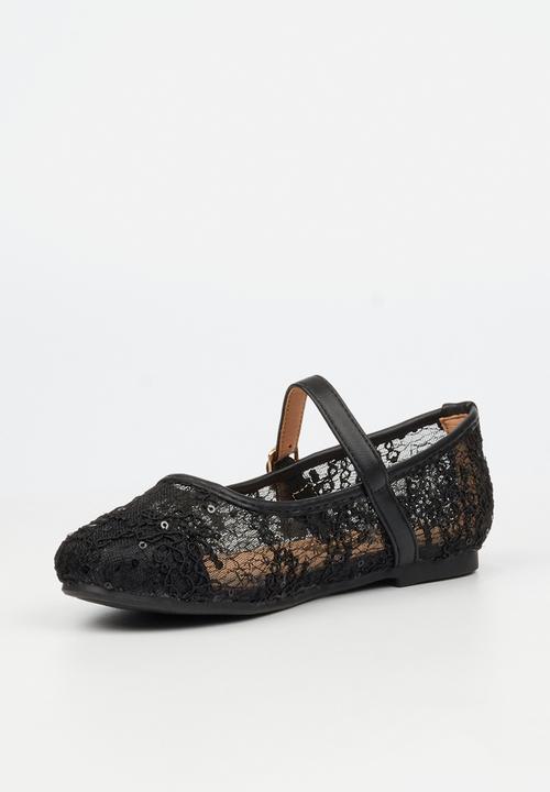 Little Miss Black - Lovely 1 Lace Mary-Jane Pump - Black