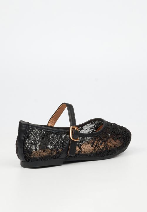 Little Miss Black - Lovely 1 Lace Mary-Jane Pump - Black