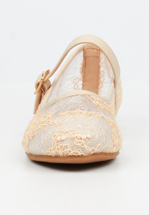 Little Miss Black - Lovely 1 Lace Mary-Jane Pump - Natural