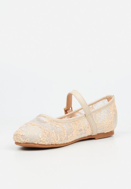 Little Miss Black - Lovely 1 Lace Mary-Jane Pump - Natural