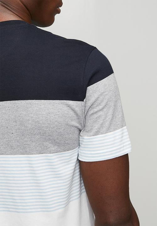 POLO - MENS CREW NECK STRIPE POCKET TEE - Blue