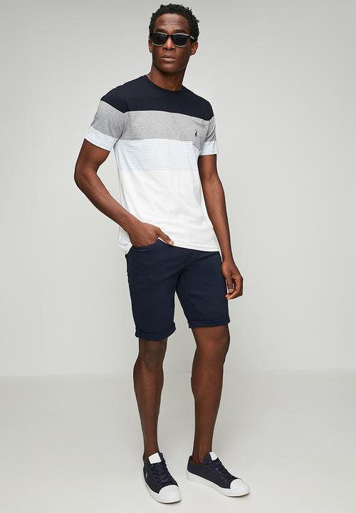 POLO - MENS CREW NECK STRIPE POCKET TEE - Blue