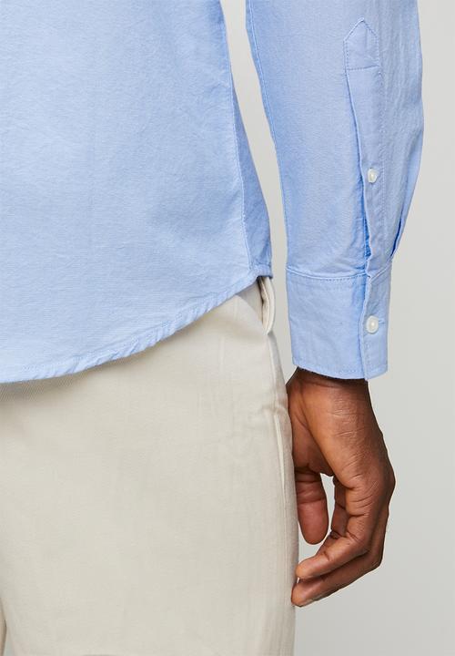 POLO - Mens ls classic plain oxford shirt - blue