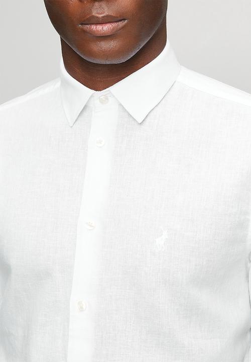 POLO - Mens long sleeve  plain linen blend shirt - white