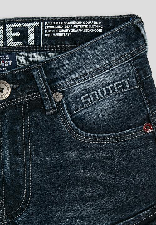 SOVIET - Boys Cargo Pocket Denim Short - Blue Black
