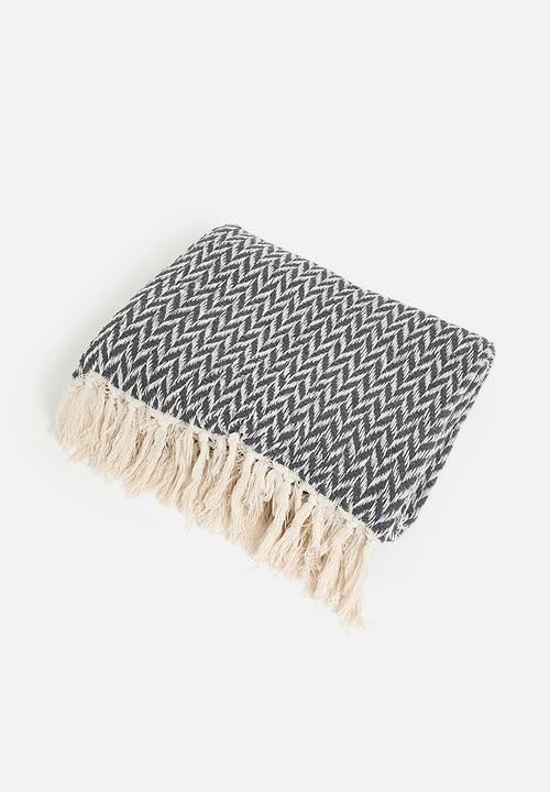 Sixth Floor - Herringbone Cotton Throw - Charcoal
