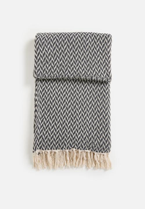 Sixth Floor - Herringbone Cotton Throw - Charcoal