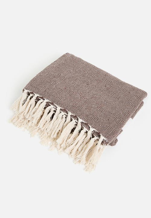 Sixth Floor - Stripe Cotton Throw - Coffee