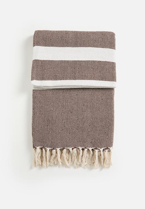 Sixth Floor - Stripe Cotton Throw - Coffee