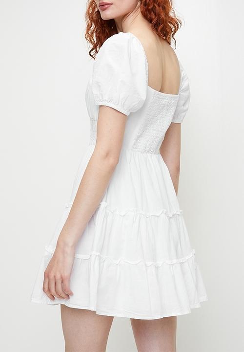 Brave Soul - Ladies Short Sleeve Pleated Dress - White