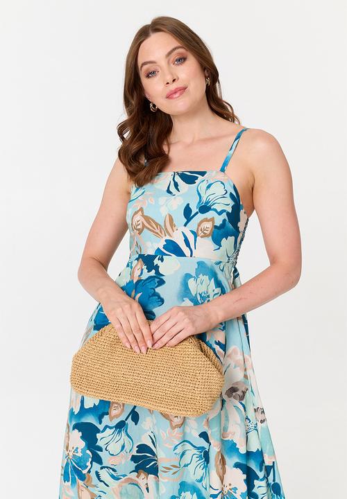 Stella Morgan - Sleeveless Strappy Boobtube Printed Floral A-Line Maxi Dress - Blue