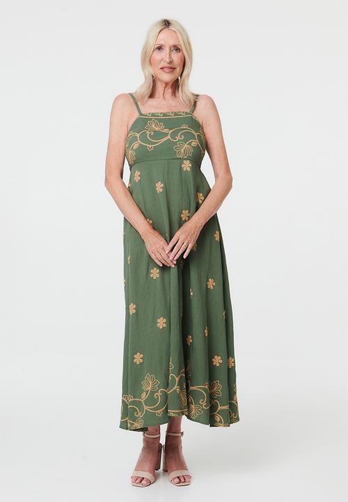 MANDI - Strappy Boobtube Printed A-Line Maxi Dress - Green