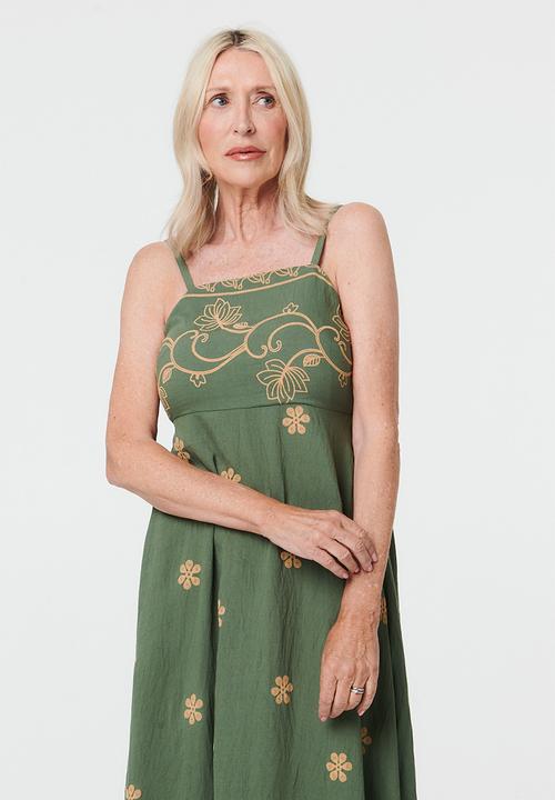 MANDI - Strappy Boobtube Printed A-Line Maxi Dress - Green