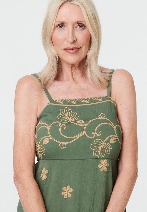 MANDI - Strappy Boobtube Printed A-Line Maxi Dress - Green