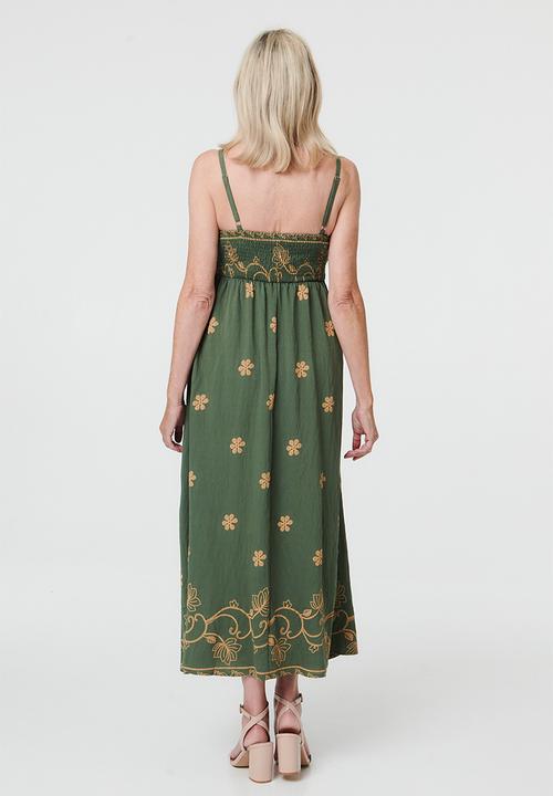 MANDI - Strappy Boobtube Printed A-Line Maxi Dress - Green
