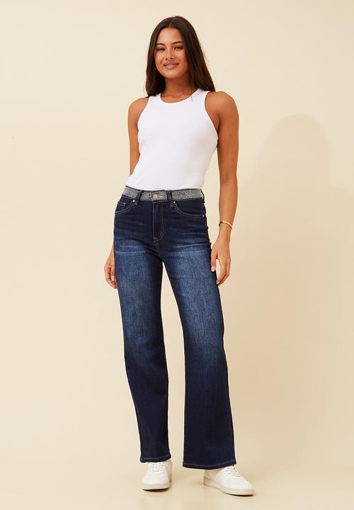 Stella Morgan - High Waist Rinse Wash Wide Leg With Slight Kick Boot - Dark Denim