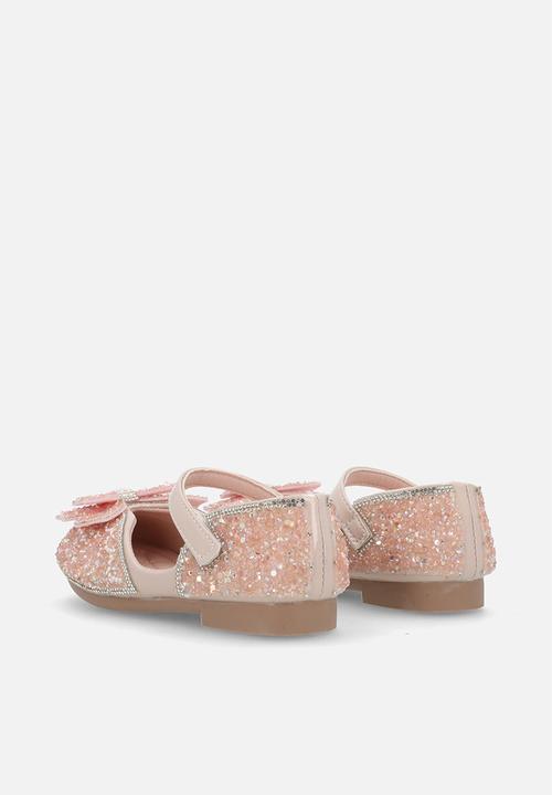 Pop Candy - Rhinestone princess flats with butterfly bow detail - pink
