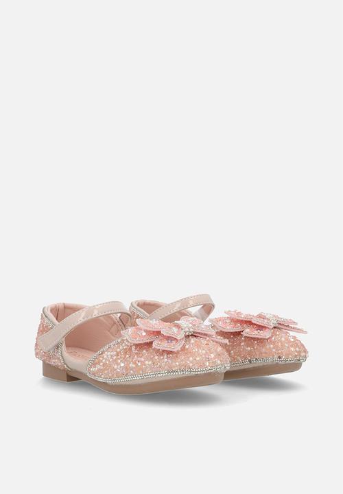 Pop Candy - Rhinestone princess flats with butterfly bow detail - pink