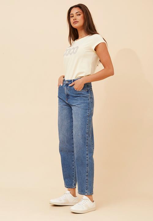 MANDI - Mid Waist Barrel Jean - Mid Denim