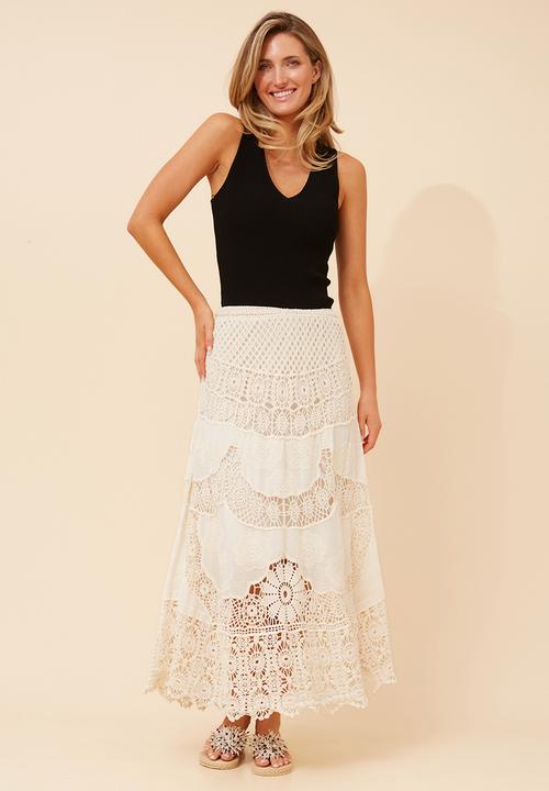 MANDI - Pull On Crochet Maxi Skirt - Ivory