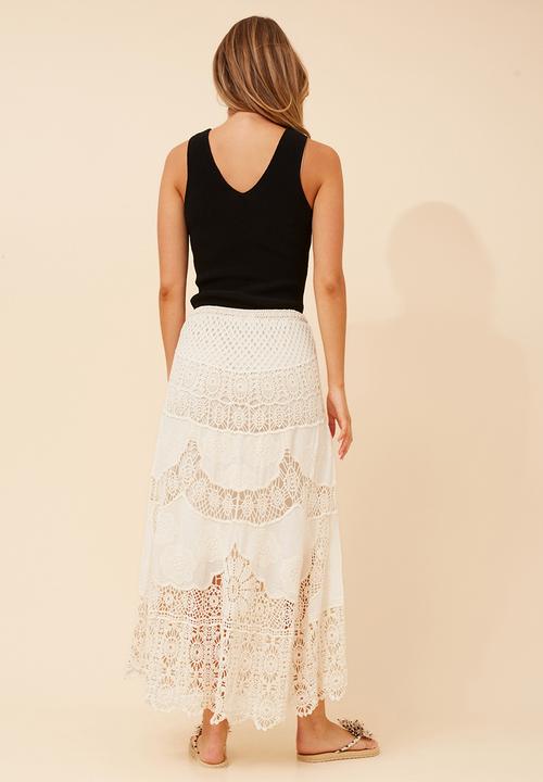 MANDI - Pull On Crochet Maxi Skirt - Ivory