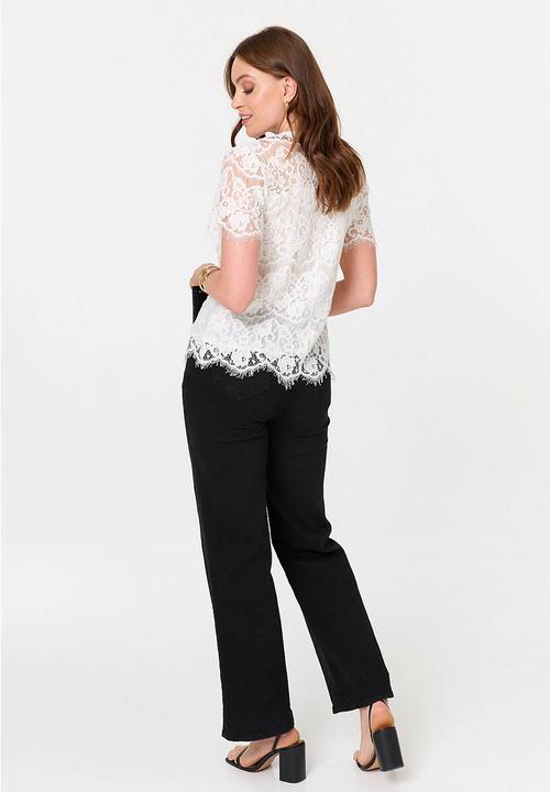 Stella Morgan - S/S Lace Top With Front Lining And Ladder Lace Detail On Raglan - White