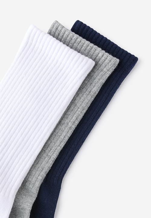 Cotton On - 3 Pack Essential Crew Socks - White/Grey Marle/Navy