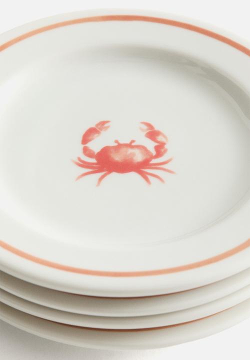 H&M - 4-pack small porcelain plates - orange/crab