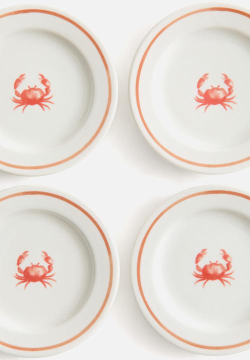 H&M - 4-pack small porcelain plates - orange/crab