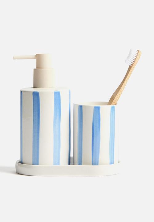 H&M - Stoneware tray - white/blue striped