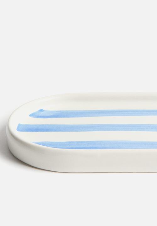 H&M - Stoneware tray - white/blue striped