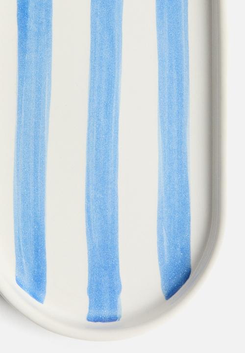 H&M - Stoneware tray - white/blue striped