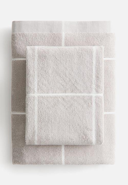H&M - Grid-patterned bath towel - light greige/checked
