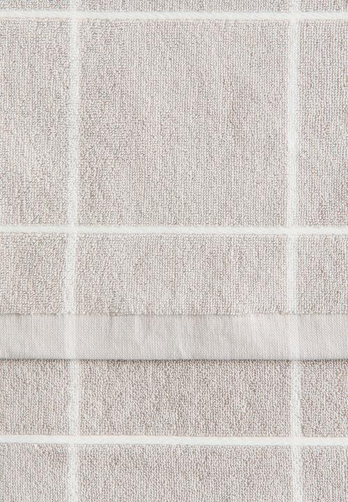 H&M - Grid-patterned bath towel - light greige/checked