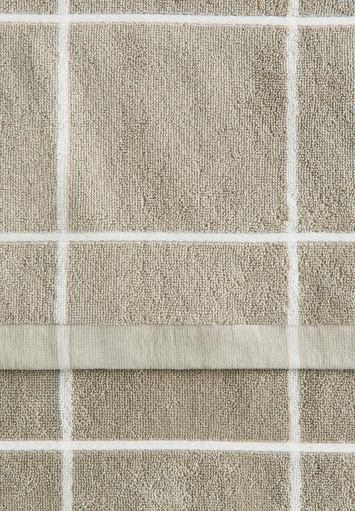 H&M - Grid-patterned bath towel - khaki beige/checked