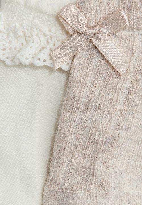 H&M - 4-pack shaftless socks - beige/white
