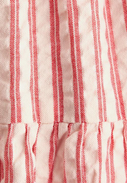 H&M - Tiered seersucker dress - red/striped