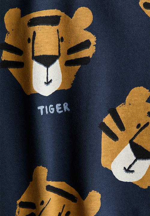 H&M - Printed cotton t-shirt - navy blue/tigers