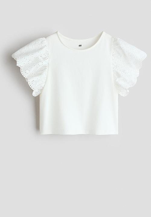 H&M - Flutter-sleeved broderie anglaise top - white